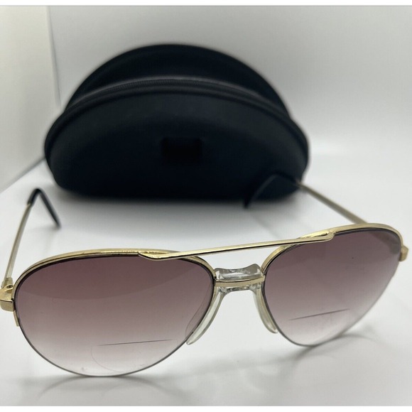 Personal Optics Sunglasses Taiwan Eyeglass Frames Gold‎ Brown Aviator with Case - Picture 1 of 15